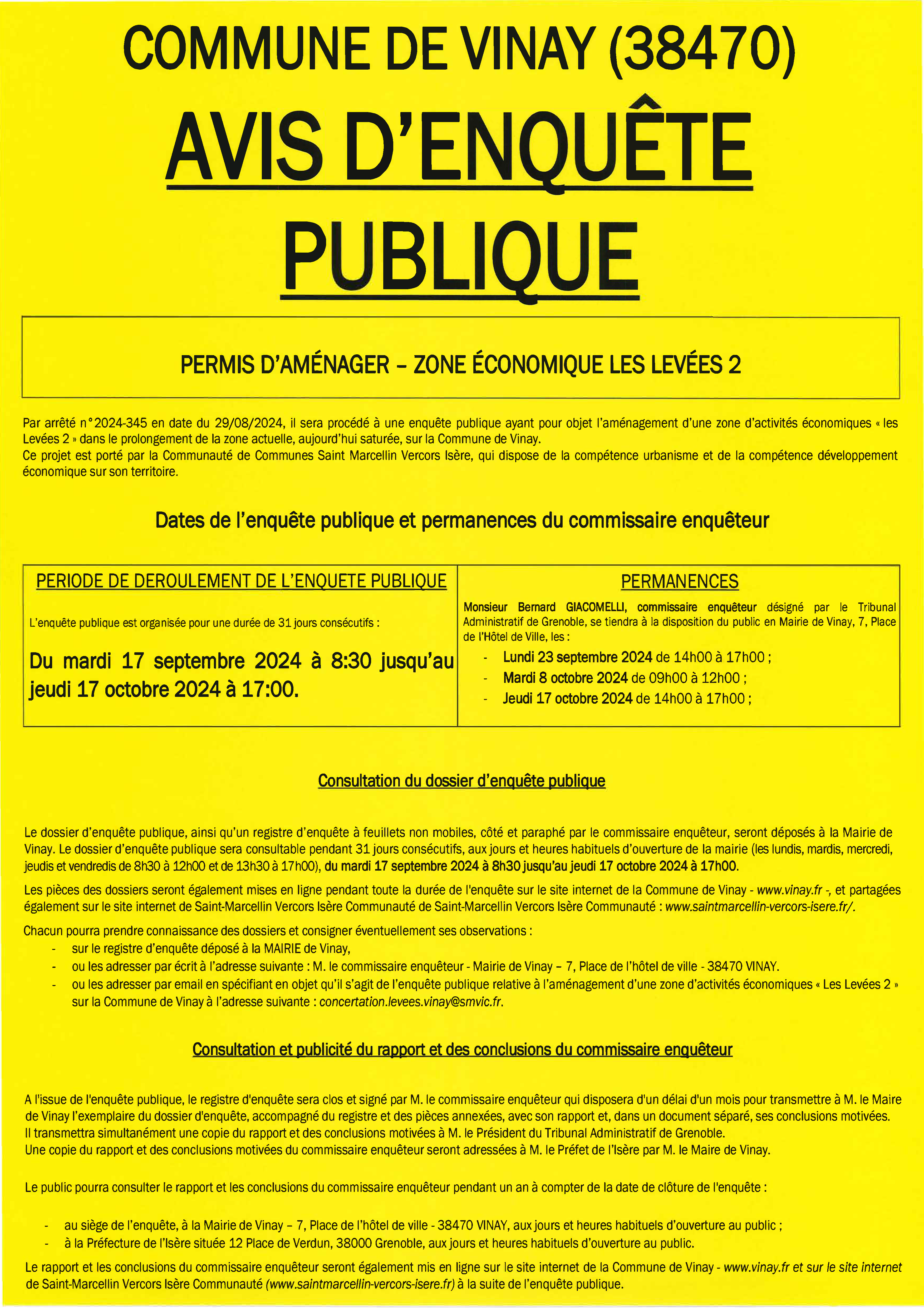 Rapport et conclusions – Permis d’aménager Zone économique Les Levées 2