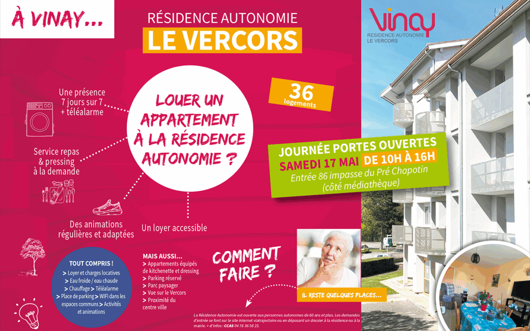 Journée porte ouverte le samedi 17 mai à la Résidence Autonomie Le Vercors à Vinay : des logements adaptés et accessibles pour les seniors !